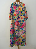 Women’s Rose Flower Print Pocket Cotton Dress