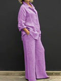 Women’s Solid Color Loose Elegant Casual Shirt Suit Purple / S