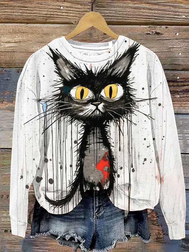 Funny Cat Art Print Casual  Sweatshirt