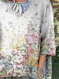 The Lively Spring Garden Art Printed Women’s Casual Cotton And Linen Shirt