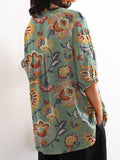 Women’s Floral Art Print Casual Cotton And Linen Shirt