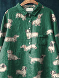 Cartoon Dachshund Dog Repeat Pattern Printed Women’s Casual Cotton And Linen Shirt