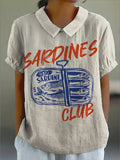 Women’s Sardine Club Print Casual Cotton And Linen Shirt Multicolor / S