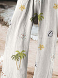 Women’s Vintage Beach Print Art Linen Casual Pants