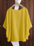 Women’s Solid Color Loose Elegant Bat Sleeve Casual Cotton And Linen Shirt Yellow / S