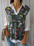 Vibrant Spring Botanical Garden Pattern Printed Women’s Versatile Knitted Vest Multicolor /