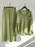 Women’s Solid Color Loose Elegant High Waist Casual Cotton And Linen Suit Light Green / S