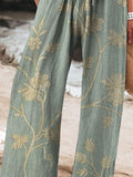 Women's Vintage Floral Art Printed Cotton And Linen Casual Pants