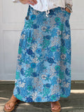 Summer Sea Creatures Repeat Pattern Printed Women’s Linen Pocket Skirt Blue / S