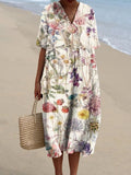 Women’s Elegant Floral Print Pocket Linen Dress Multicolor / S