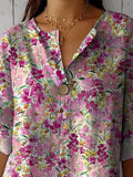 Watercolor Summer Garden Pattern Printed Women’s Casual Cotton Linen Shirt