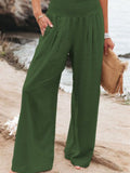 Women’s Cotton And Linen Elasticated Waist-Waisted Wide-Leg Pants Green / S