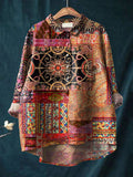 Women’s Vintage Ethnic Pattern Art Print Casual Cotton And Linen Shirt Multicolor / S