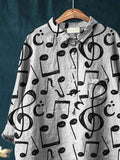 Music Note Art Print Casual Cotton And Linen Shirt