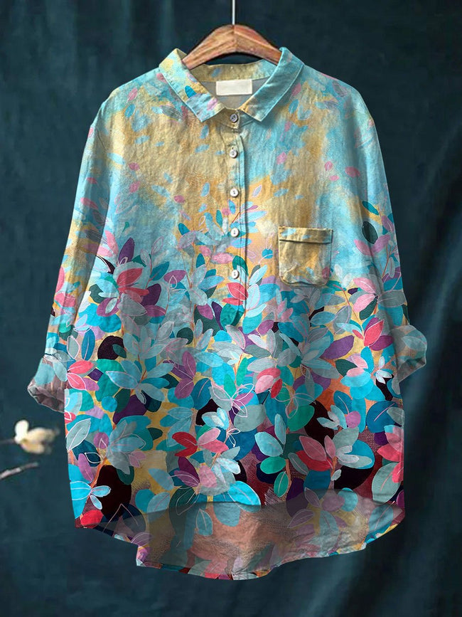 Women’s Summer Art Print Casual Cotton And Linen Shirt Multicolor / S