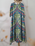 Women’s Vintage Symmetrical Bird Cherry Print Pocket Cotton Dress