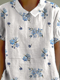 Petite Buttercup Floral Pattern Printed Women’s Casual Cotton And Linen Shirt