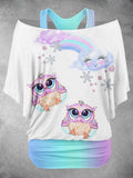 Women's Owl Art Design Two Piece Suit Top