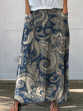 Women’s Retro Elegant Ethnic Art Pattern Print Linen Pocket Skirt