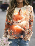 Cute Fox Flowers Art Print Casual Long Sleeve Sweatshirt