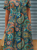 Women’s Vintage Ethnic Floral Art Print Linen Pocket Tunic Dress