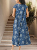 Women’s Retro Elegant Floral Art Print Casual Denim Jumpsuit