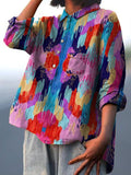 Women’s Abstract Art Print Casual Cotton And Linen Shirt