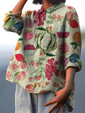 Women’s Vintage Fruit Art Print Casual Cotton And Linen Shirt