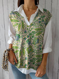 Women’s Floral Art Print Versatile Knitted Vest Multicolor / Over-Size