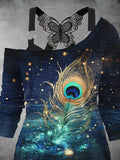 Women's Peacock Feather Art Design Two Piece Suit Top