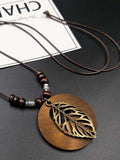 Women’s Ethnic Style Wood And Alloy Long Chain Necklace Leaf / Onesize