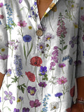 Spring Botanical Garden Pattern Printed Women’s Casual Cotton Linen Shirt