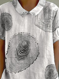 Tree Ring Repeat Pattern Printed Women’s Casual Cotton And Linen Shirt