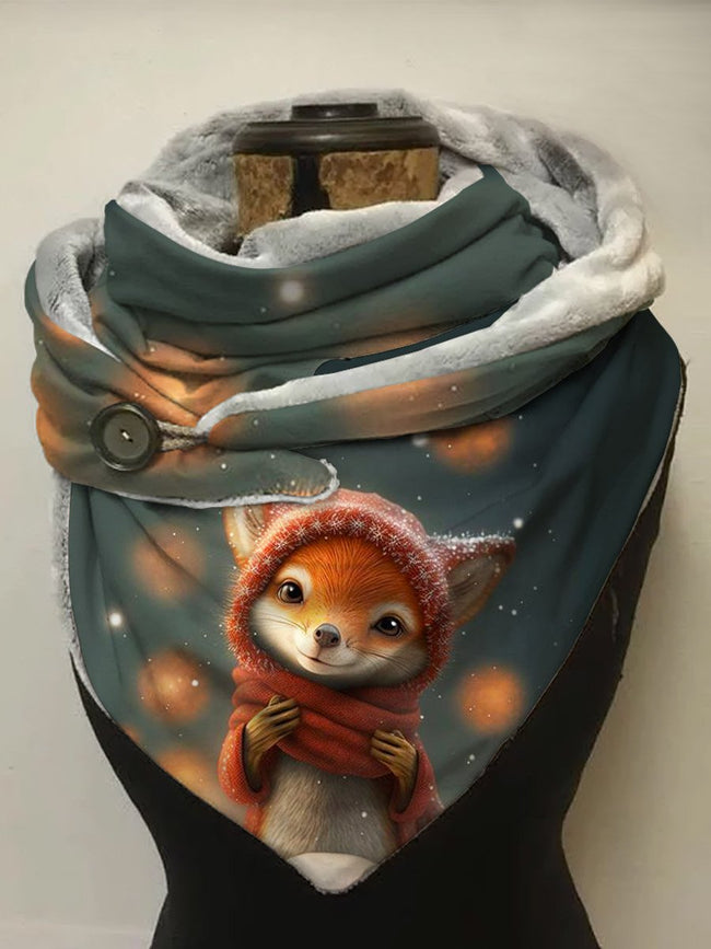 Autumn Winter Warm Cute Winter Fox Print Casual Scarf