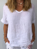 Women’s Cotton & Linen Casual Top White / S