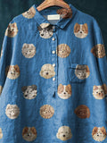 Lovely Dog Cookie Pattern Printed Women’s Casual Cotton And Linen Shirt