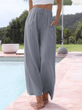 Women’s Solid Color Loose Elegant Casual Simple Cotton And Linen Pants Grey / S