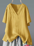 Women’s V-Neck Short Sleeves Casual Top Yellow / M