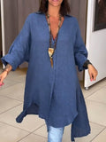 Women’s Casual Cotton And Linen Shirtdress Blue / S