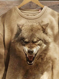 Retro Wolf Animal Art Design Print Casual Sweatshirt