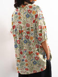 Women’s Floral Art Print Casual Cotton And Linen Shirt