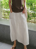 Women’s Plain Color Casual Nine-Point Pants Fake Two-Piece Cotton And Linen Wide-Leg Skirt