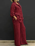 Women’s Solid Color Loose Elegant Casual Shirt Suit Red / S