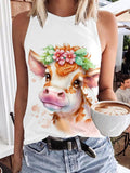 Women's Cute Cow Flower Artistic Design Tank Top