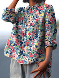 Women’s Colorful Hand-Painted Floral Print Casual Cotton And Linen Shirt