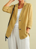 Cotton And Linen Spring Summer Long Sleeve Casual Jacket Yellow / M