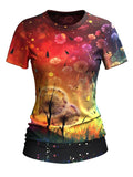 Women's Rainbow Dandelion Art Print Classic Round NeckT-shirt