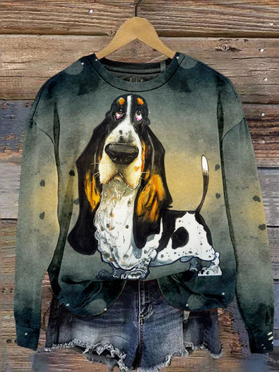 Cute Dog Art Print Casual Sweatshirt