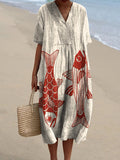 Women’s Red Fish Vintage Art Print Flowy Dress Multicolor / S