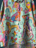 Vintage Lovely Rainbow Dogs Art Print Casual Cotton And Linen Shirt